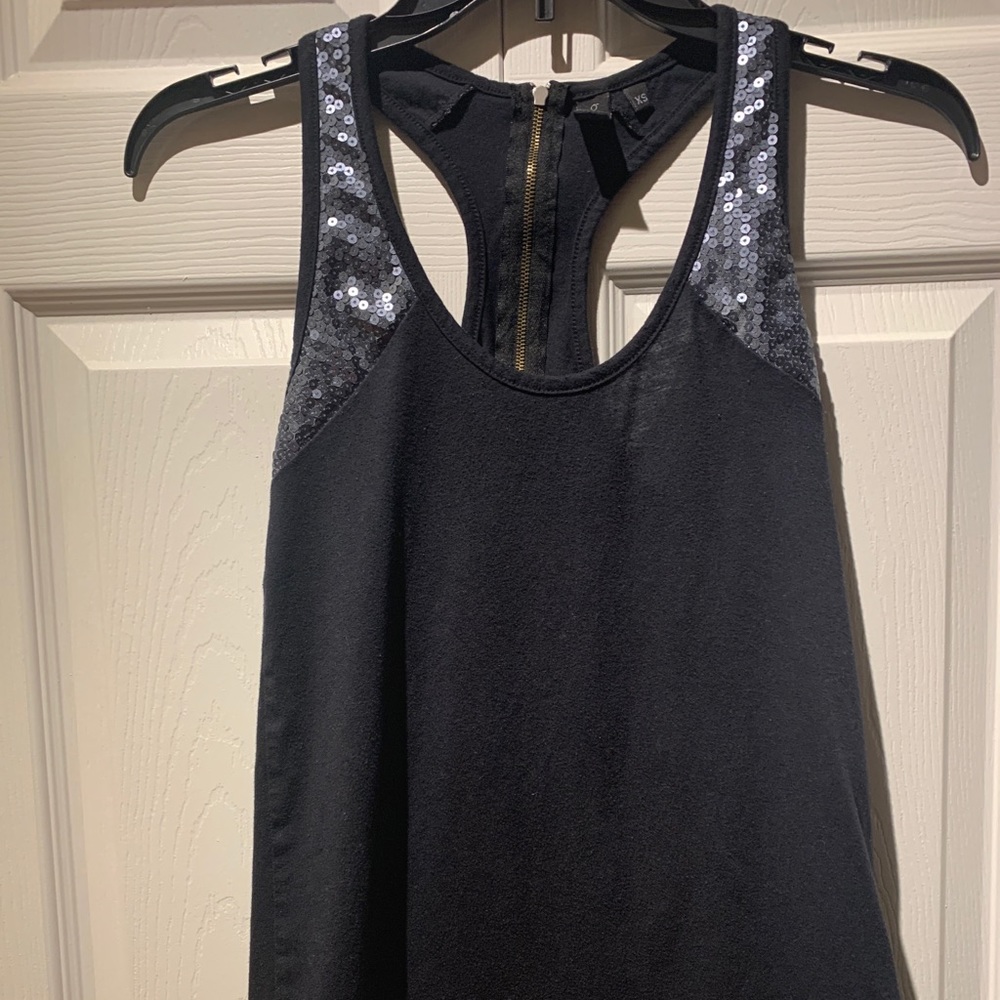 Zipper back Sequin Black Tank with Racer Back
